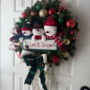Festive Snowman Holiday Wreath with Red and Green Accents